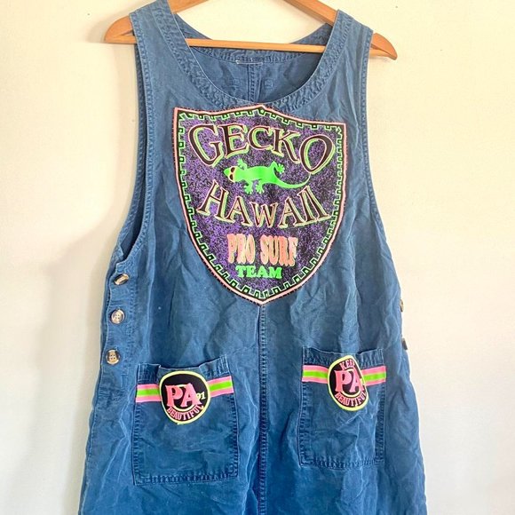 RETRO GECKO HAWAII MAXI DRESS COLORFUL SURF TEAM COVERUP BEACH - Picture 3 of 8